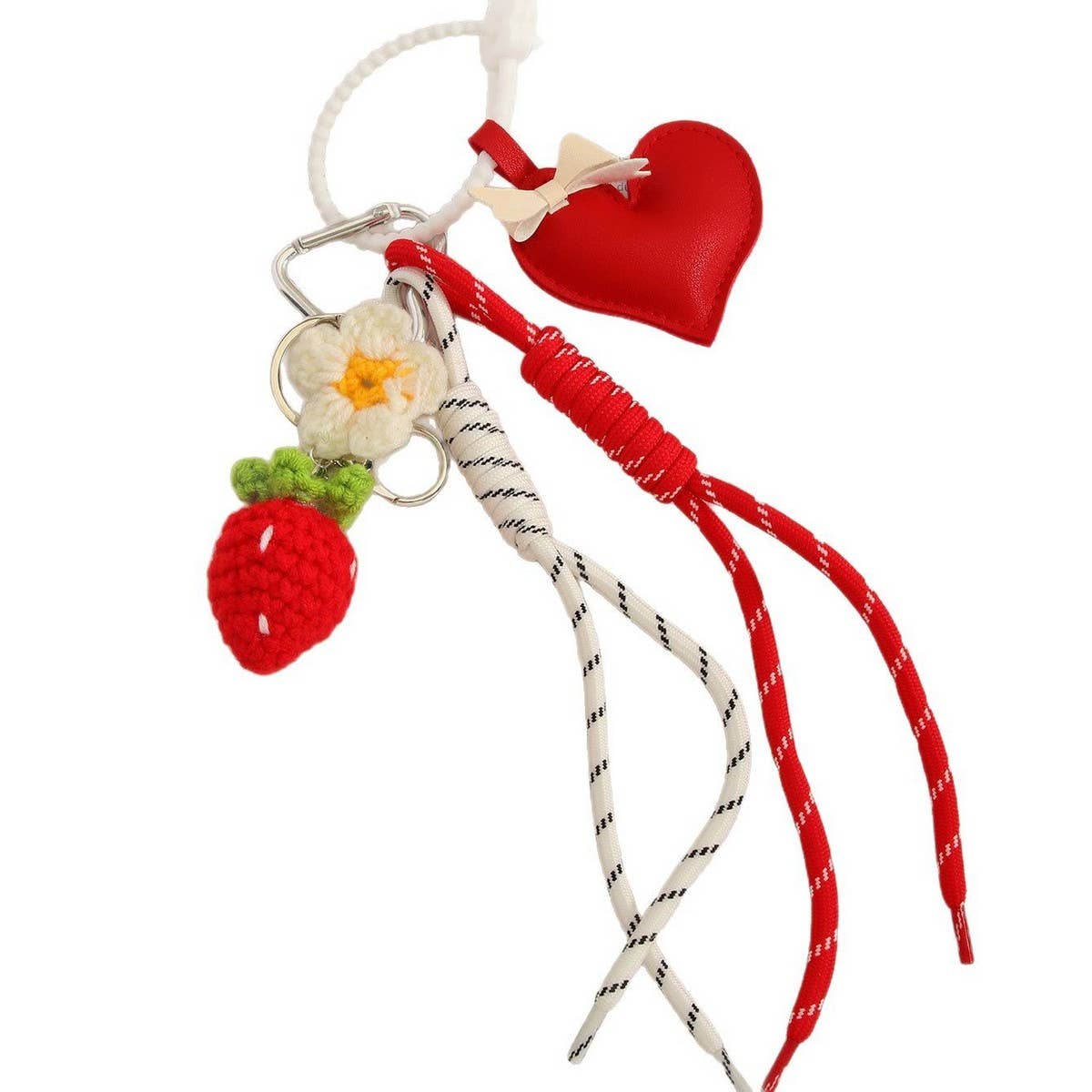 Strawberry Bow Keychain with Heart & Floral Charm_CWMM7623