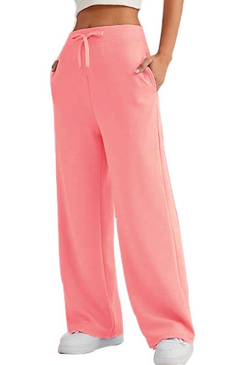CWBLP0703_SOLID COLOR CASUAL LACE-UP WIDE-LEG SWEATPANTS
