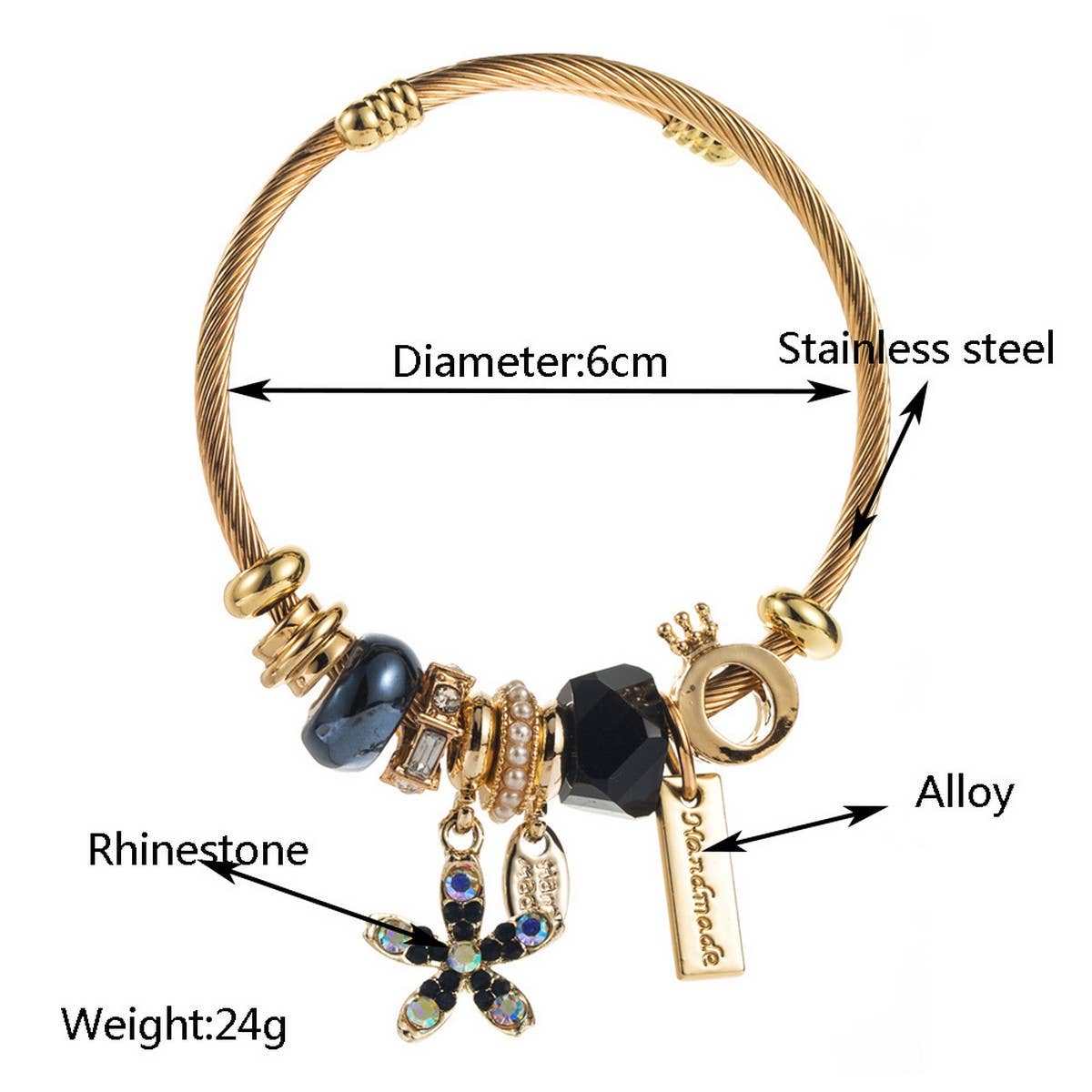 Gold Stainless Steel Bracelet with Flower Pendant