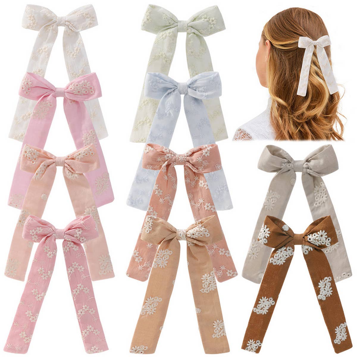 CHILDREN'S RIBBON BOW EMBROIDERED HAIRPIN