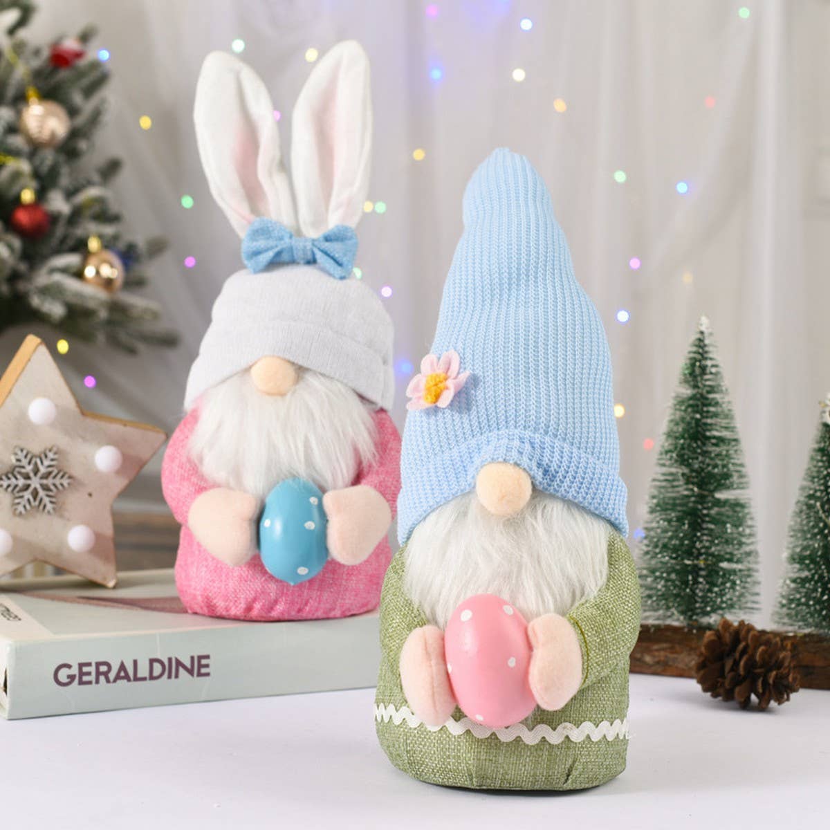 EASTER BUNNY DWARF FACELESS OLD MAN DOLL ORNAMENTS