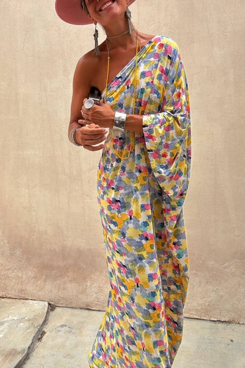 CWDMD5860_PRINTED OFF-SHOULDER LOOSE DRESS