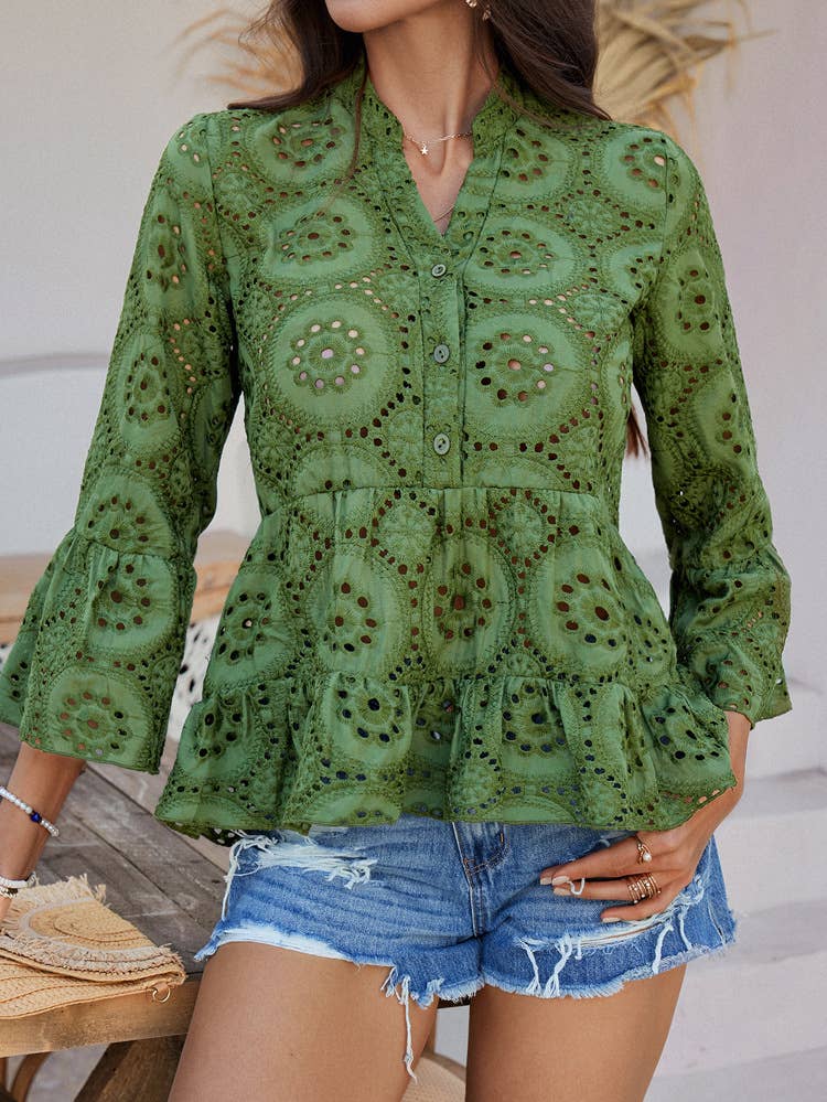 Leisure solid color V-neck single breasted shirt