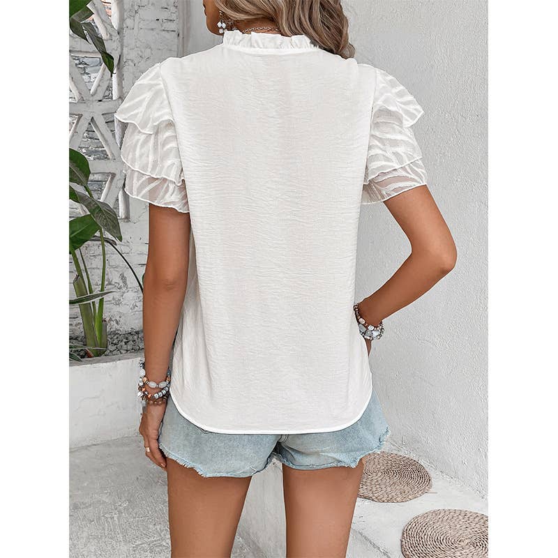 Slim elegant lace sleeve solid color shirt