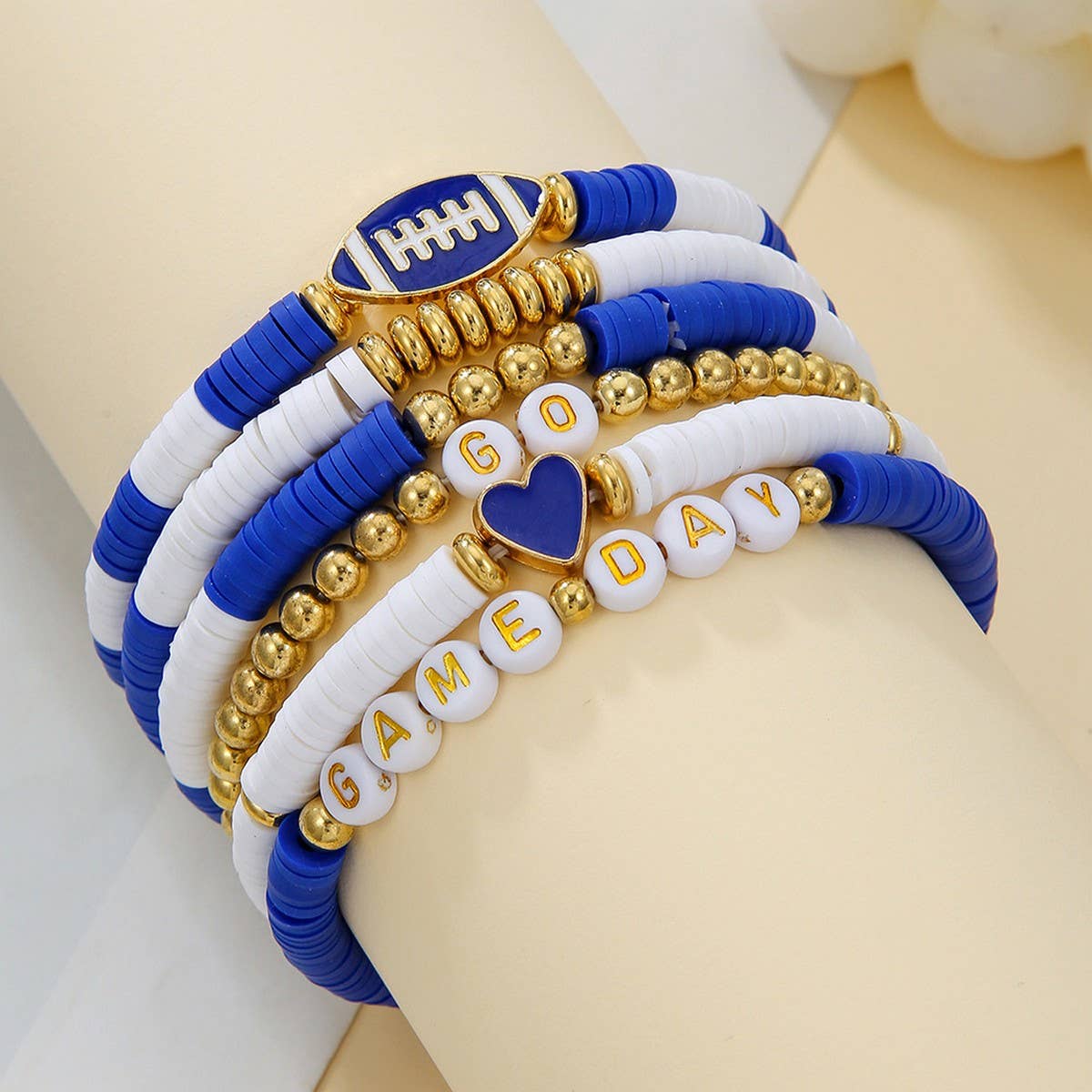 FOOTBALL HANDMADE SOFT CLAY LETTER BRACELET SET