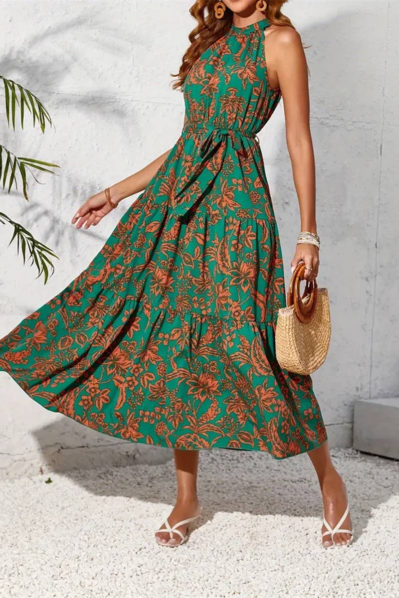 CWDMD1948_HALTERNECK SLEEVELESS ETHNIC PRINT LONG DRESS