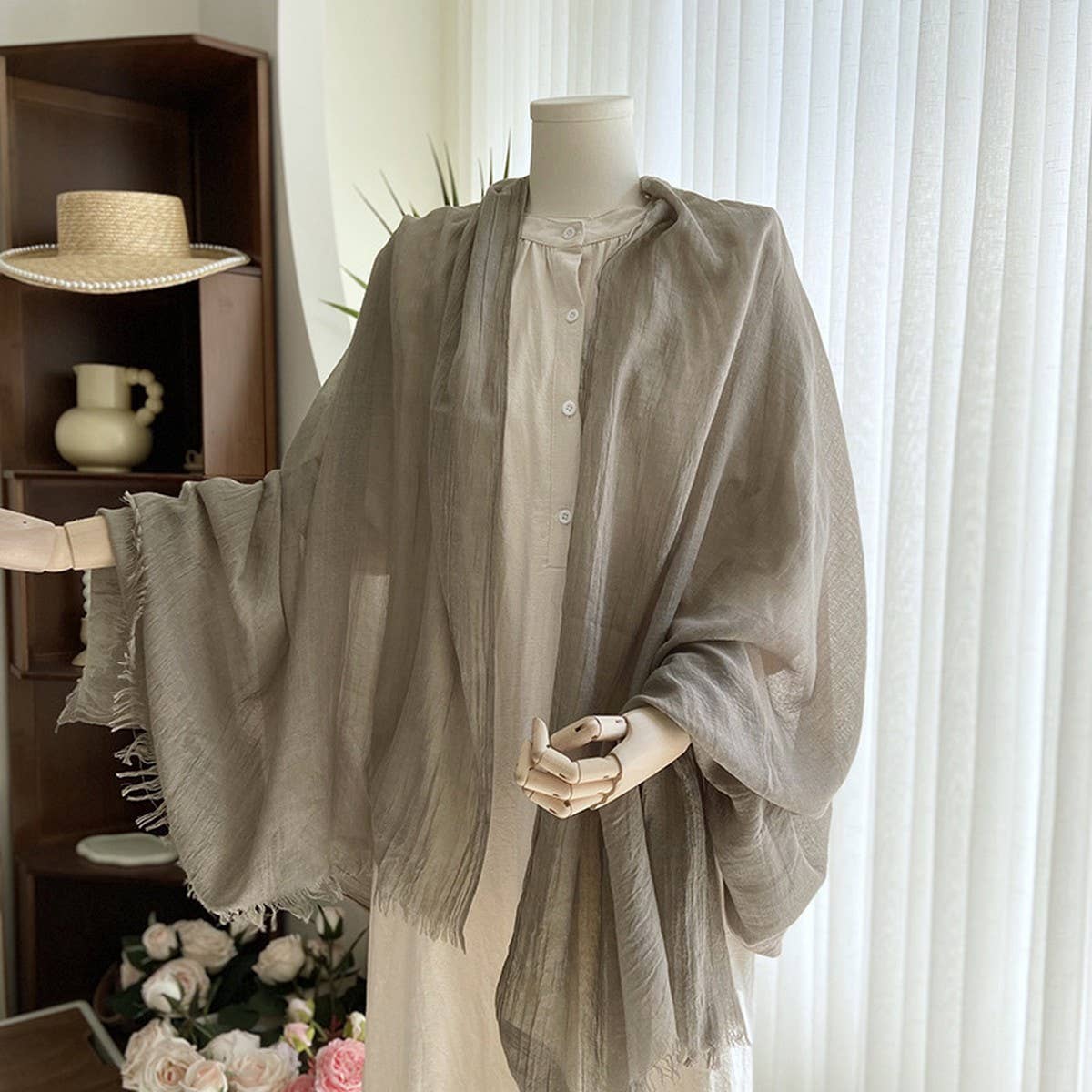 Solid Cotton Linen Scarf for Women Summer Sun Prot_CWASC1451