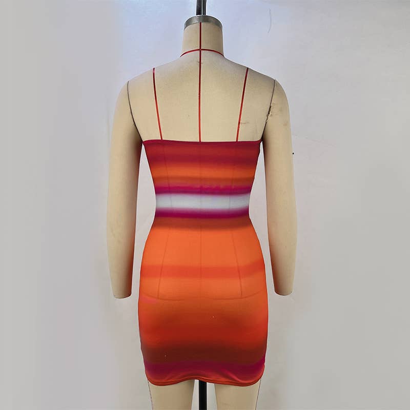 Ombre Print Strapless Sleeveless Bodycon Dress