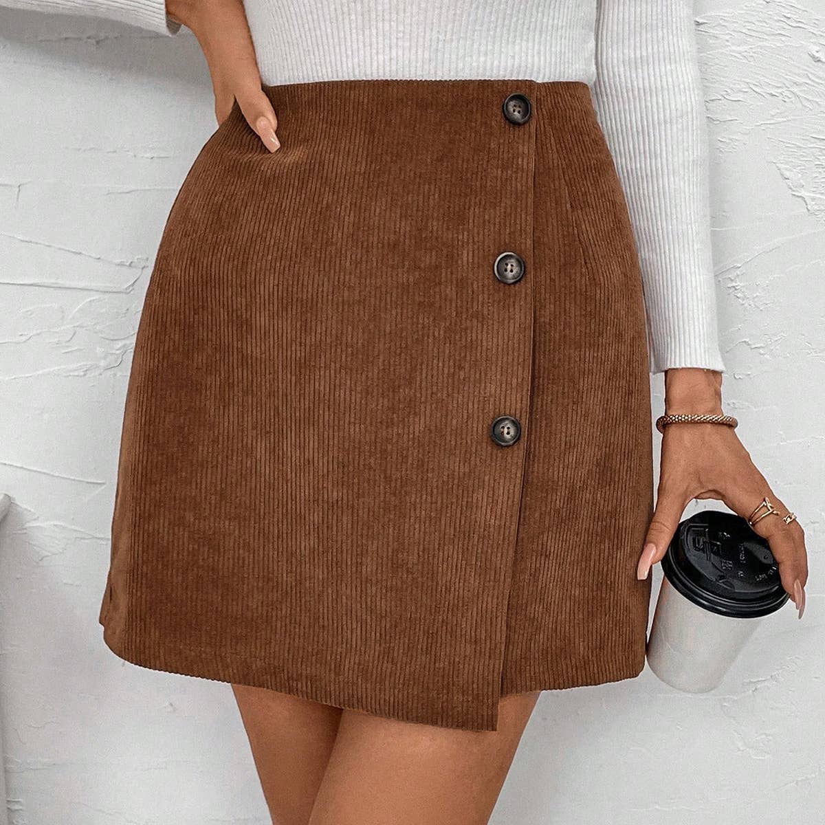 INTELLECTUAL CORDUROY HIGH WAIST A-LINE SKIRT