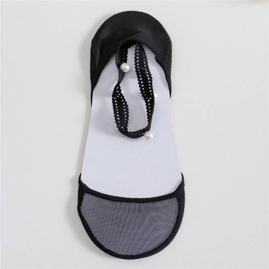 WOMEN PEARL LACE SOLID COLOR INVISIBLE SOCKS