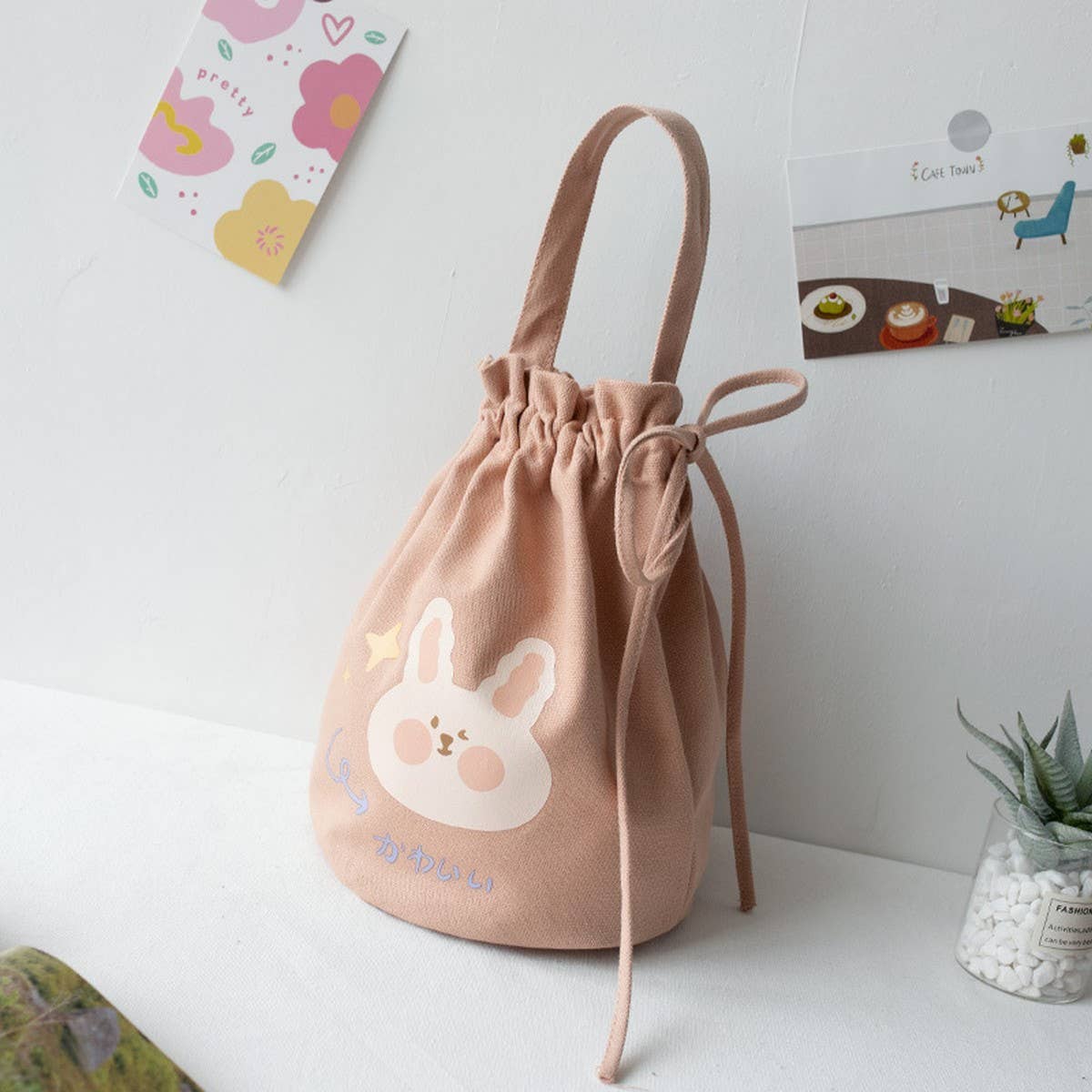 Cute Canvas Drawstring Bucket Bag for Students_CWAB5669