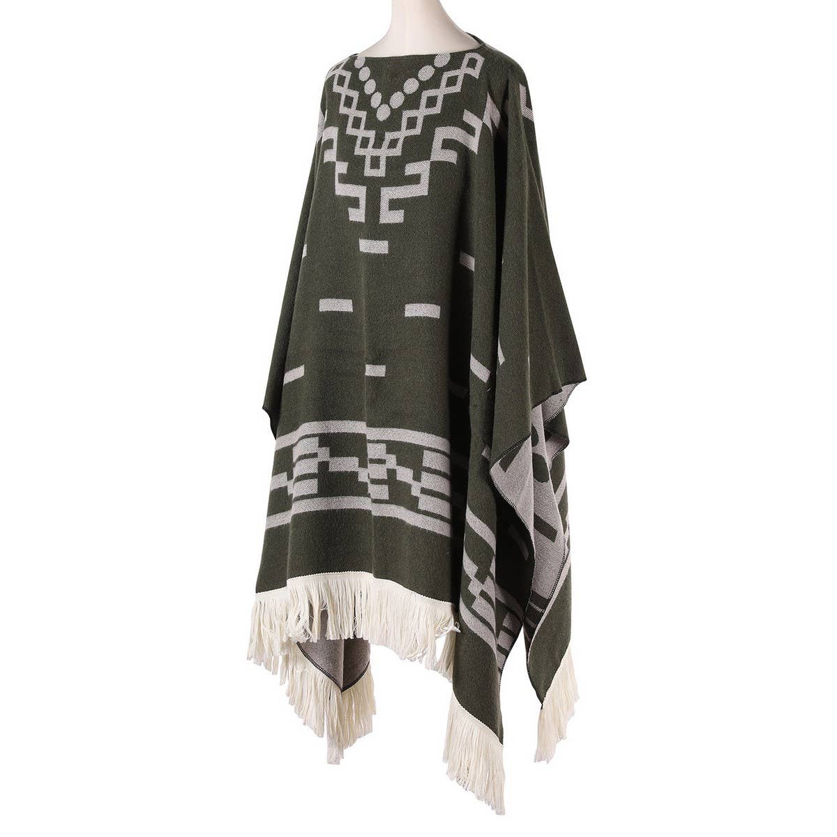 FRINGED PULLOVER CAPE CLOAK WARM KNITTED SHAWL