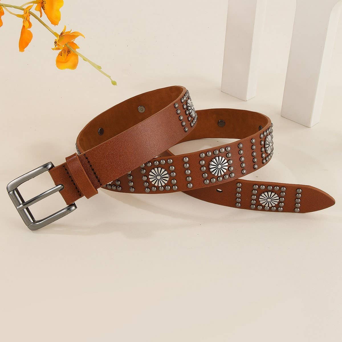 PUNK STYLE METAL FLOWER CLAW NAIL STREET BELT_CWMM3935