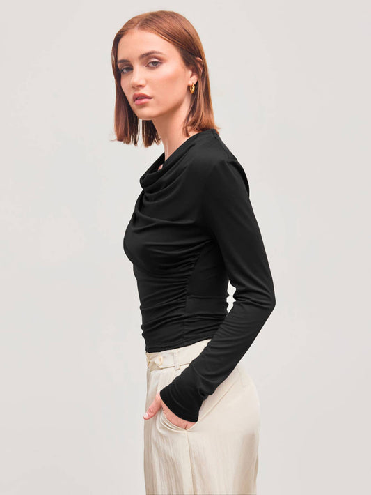 SLIM SLIM DESIGN SOLID COLOR LONG SLEEVE TOP