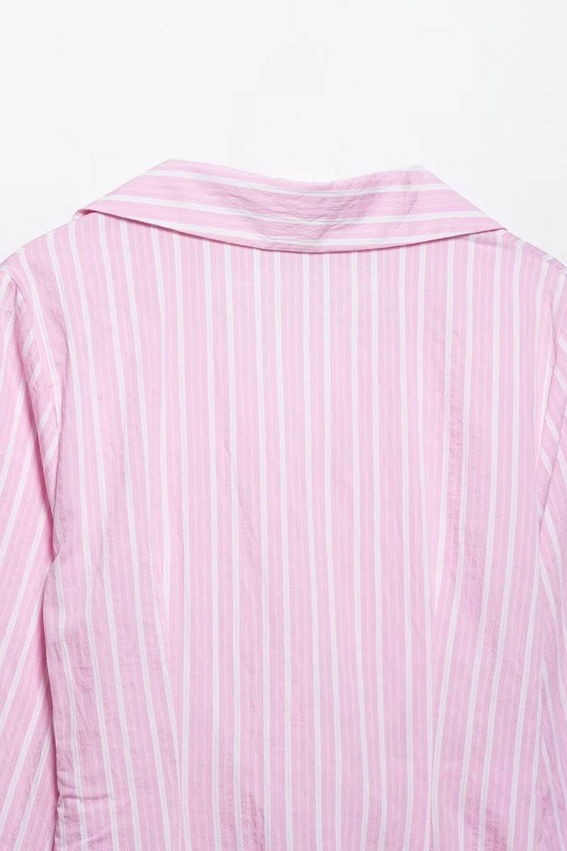 CWDMD5261_SPRING FASHION STRIPED V-NECK LONG SLEEVE DRESS