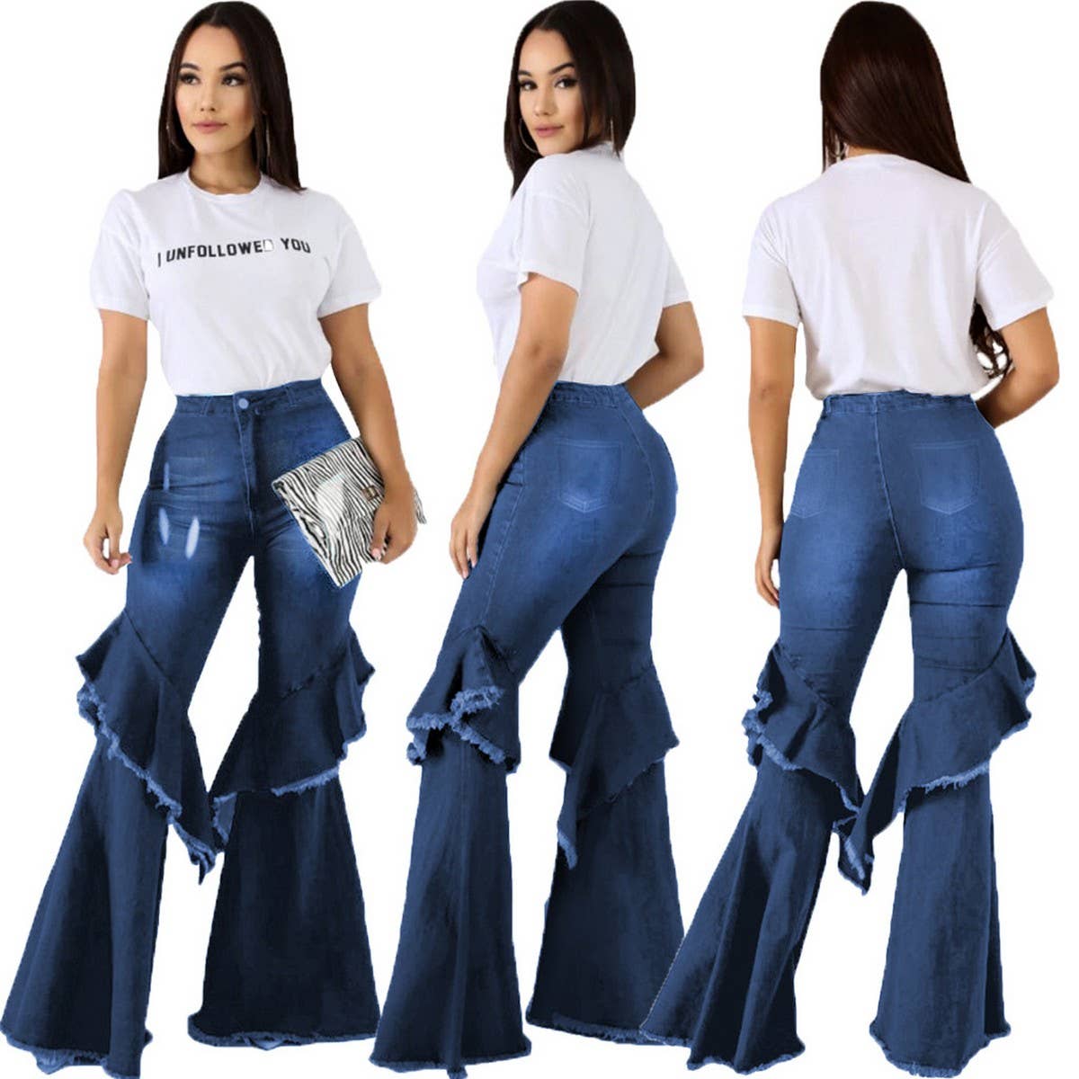 WOMEN FASHIONABLE WIDE LEG PANTS DENIM FLARED PANTS_CWJP0090