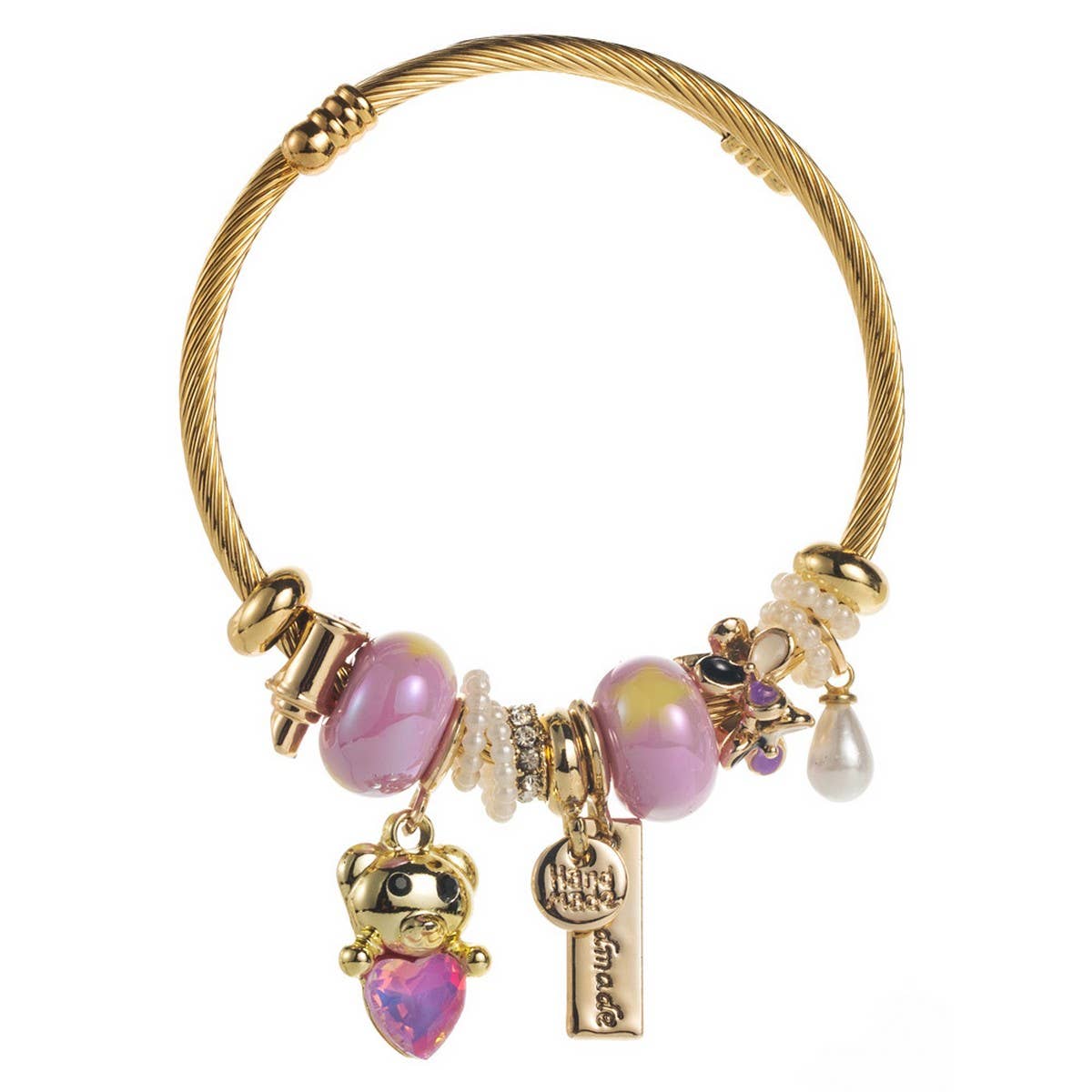 Adjustable Stainless Steel Cat Rhinestone Bracelet_CWMM8576