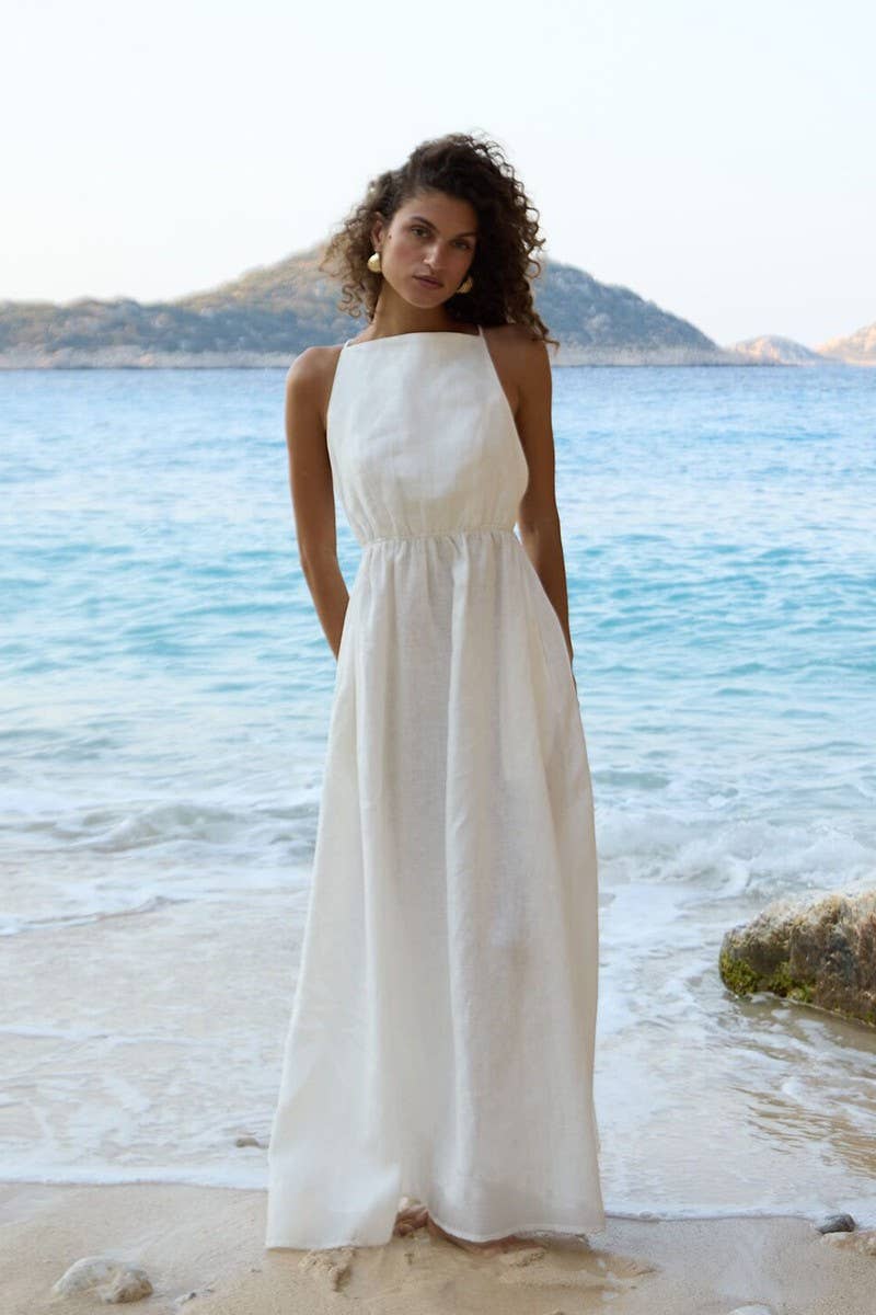 CWDMD5258_COTTON BACKLESS TIE-STRAP MAXI DRESS