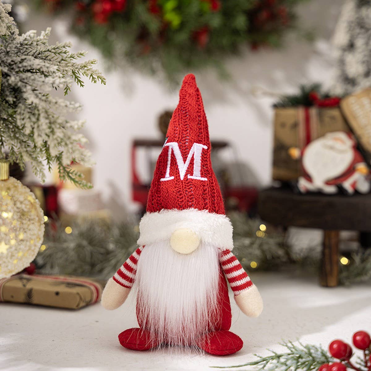 CWMM10338_CHRISTMAS KNITTED HAT GNOME RUDOLPH ORNAMENT