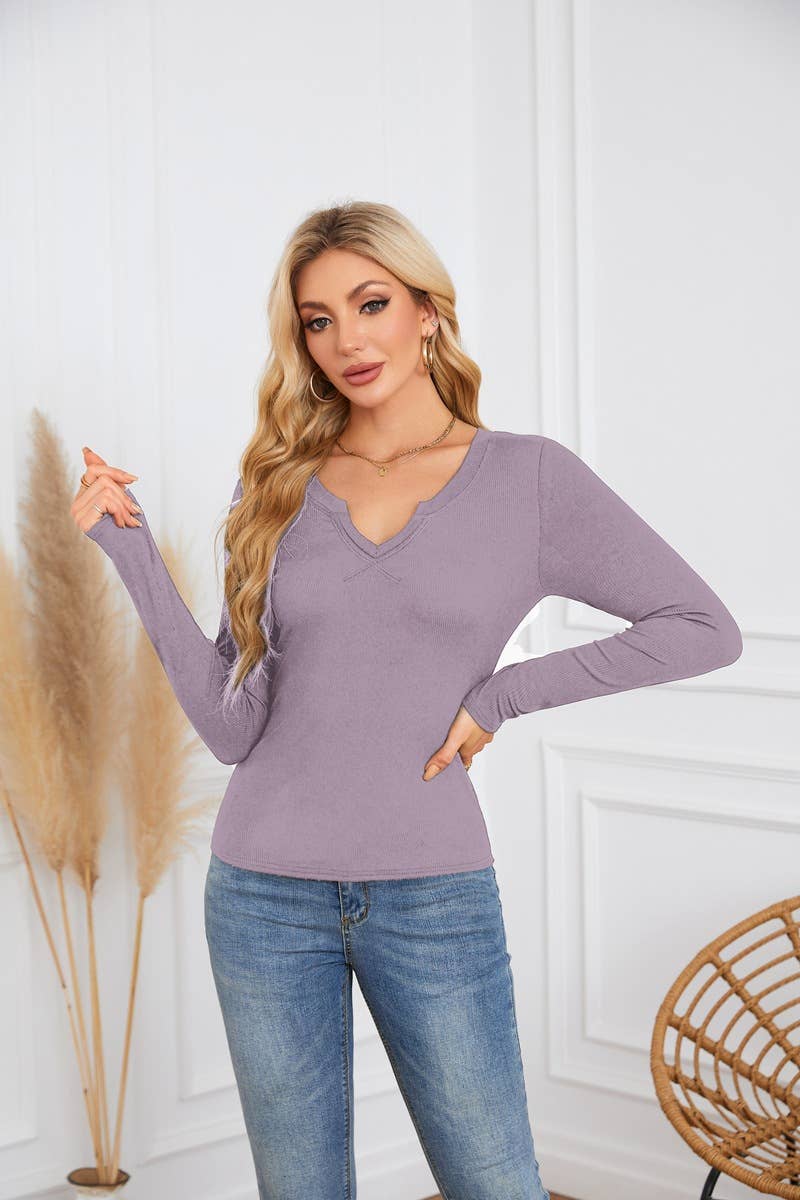 Long sleeve jumper with deep U neck and cross neckline