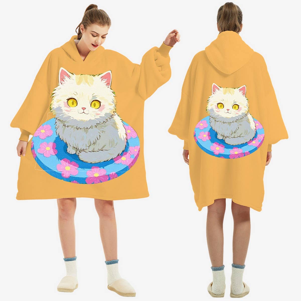 Double-Layer Sherpa Fleece Hoodie Blanket Wear