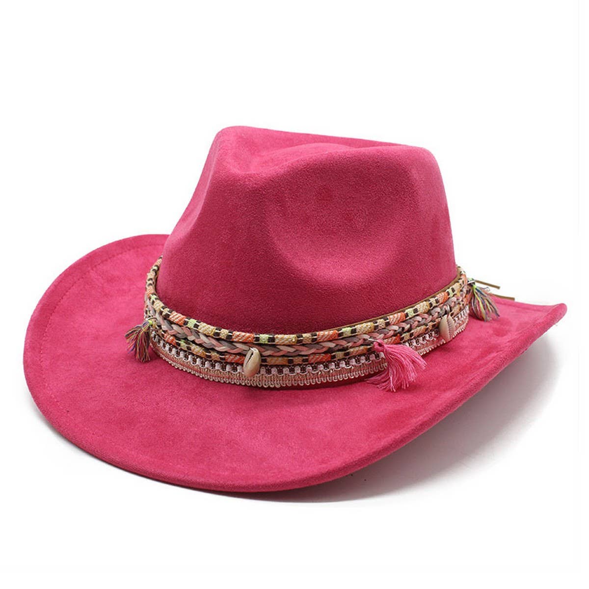 Bohemian Suede Western Cowboy Curled Brim Fedora_CWAH1094