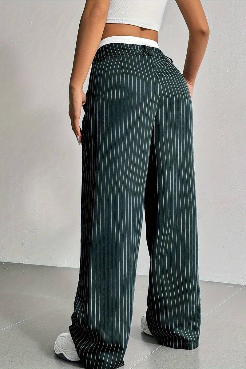 CWBLP1116_HIGH-WAISTED STRIPED LOOSE STRAIGHT-LEG TROUSERS