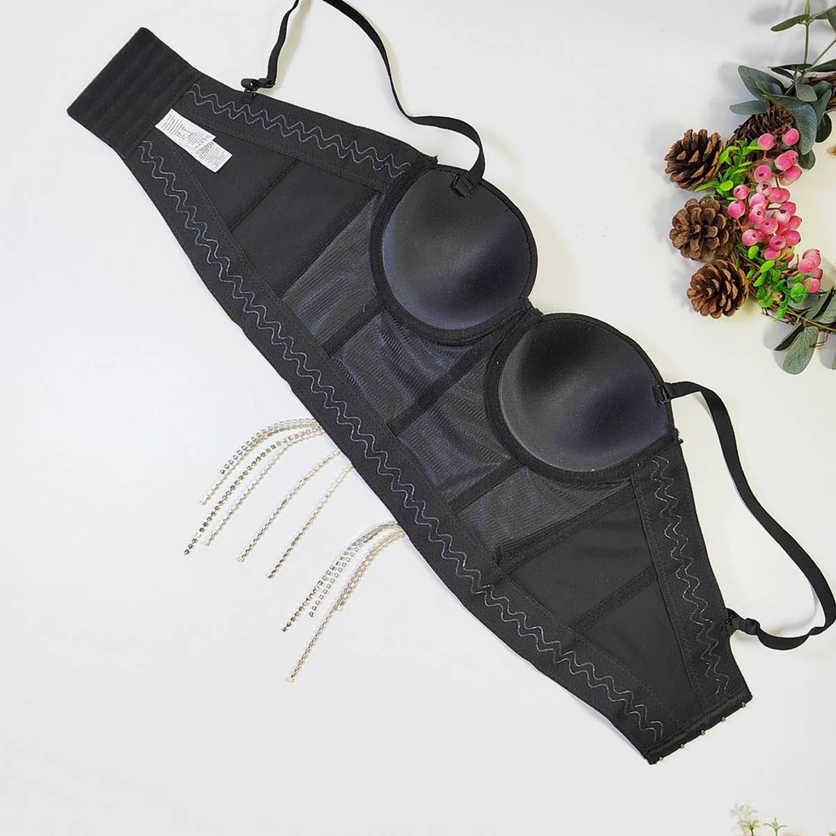 BUTTERFLY BEADED TASSEL HERRINGBONE CORSET_CWMM4237