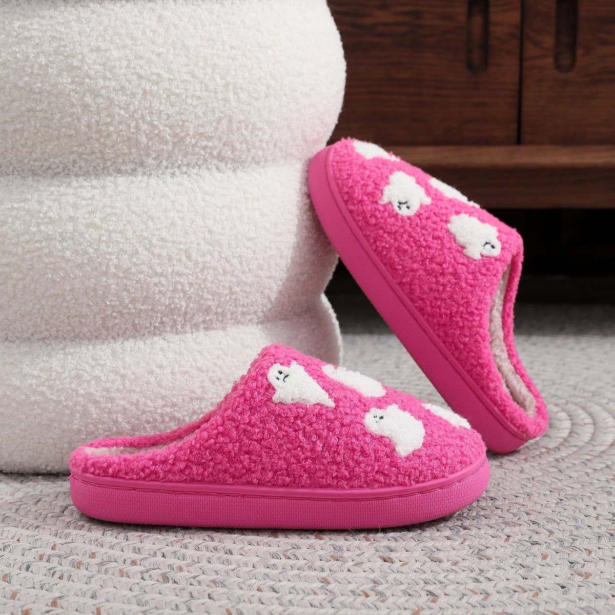 Halloween Indoor Slippers Fuzzy Ghost Couple Shoes_CWSHF0021
