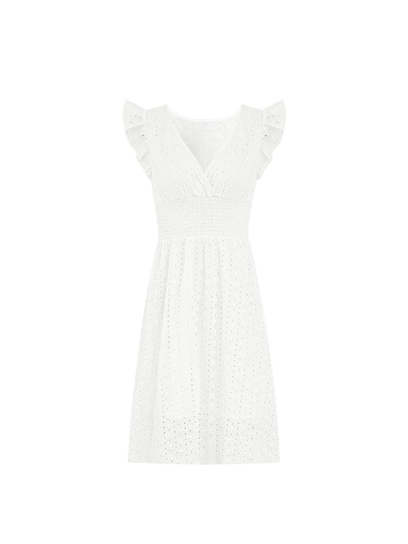 V-neck hollowed-out floral cinched-waist dress