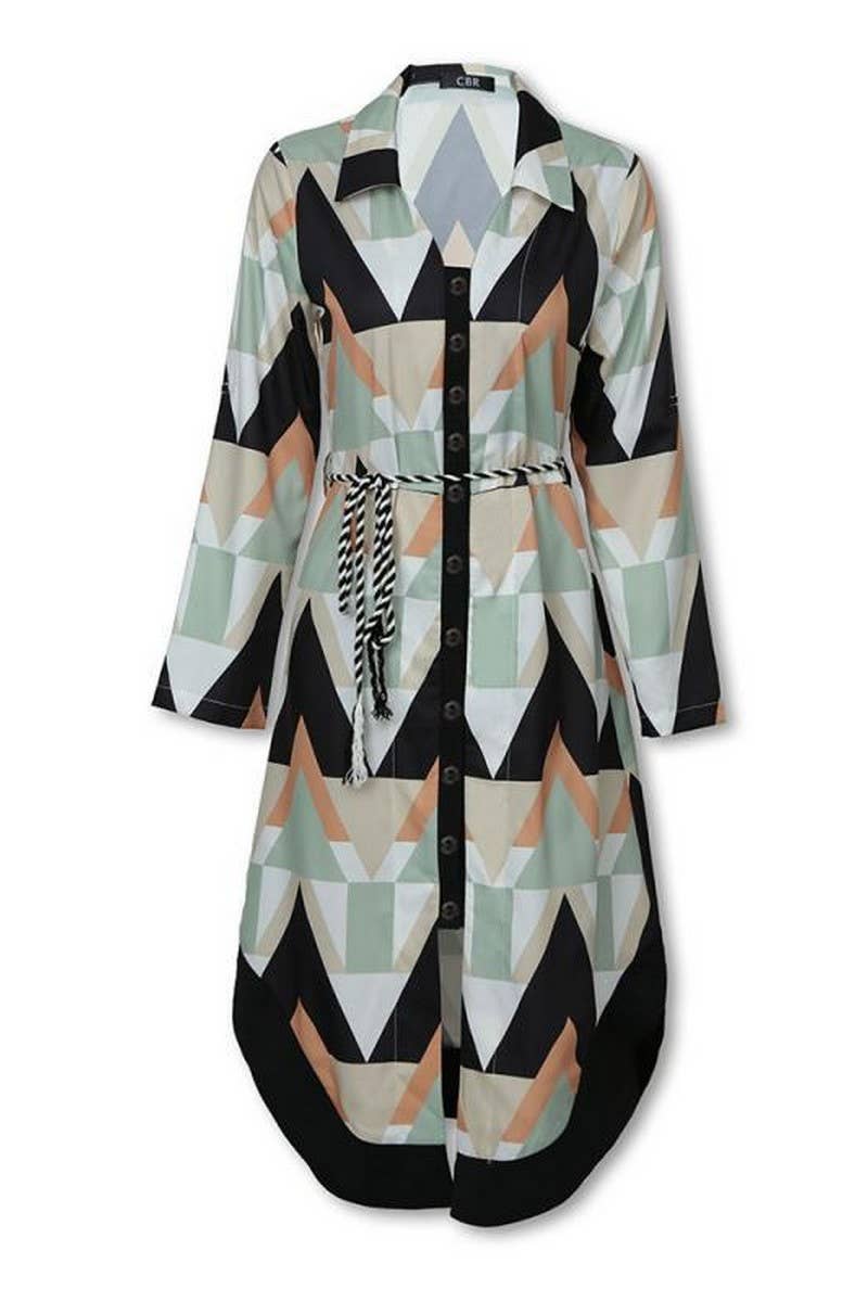 CWDMD4107_PLAID PRINT V-NECK THREE-QUARTER SLEEVE TIE DRESS