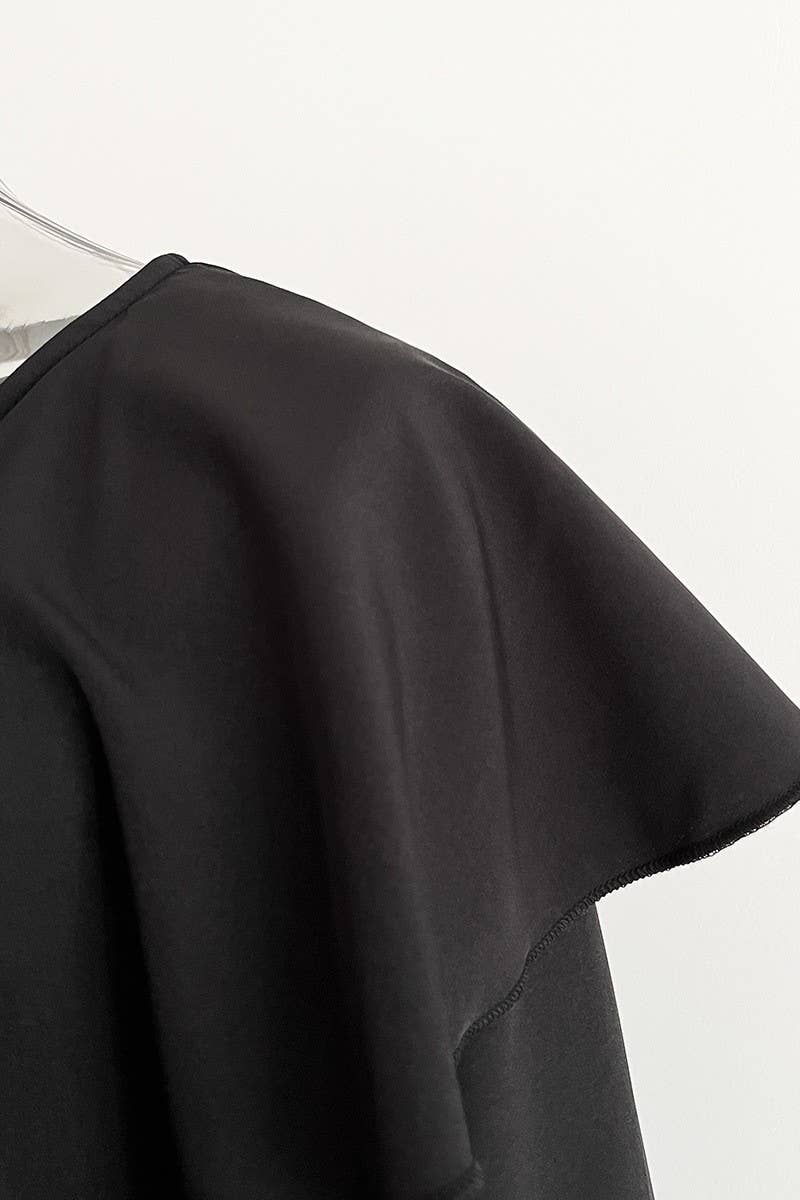 CWDMD4823_RUFFLED V-NECK LONG-SLEEVED SWING DRESS