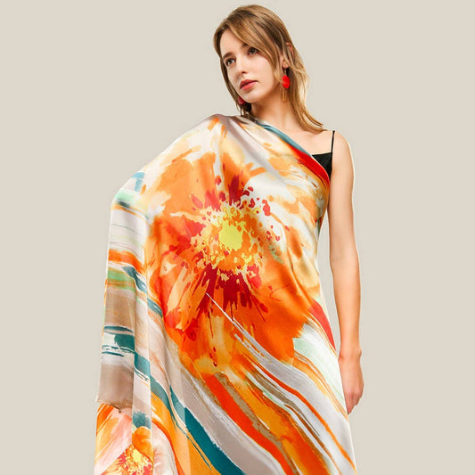 Lily Print Silk Scarf - Graffiti Style for Women