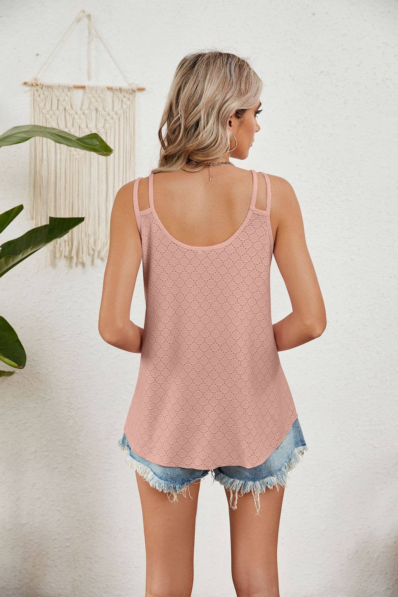 V-neck solid color sleeveless loose tank top