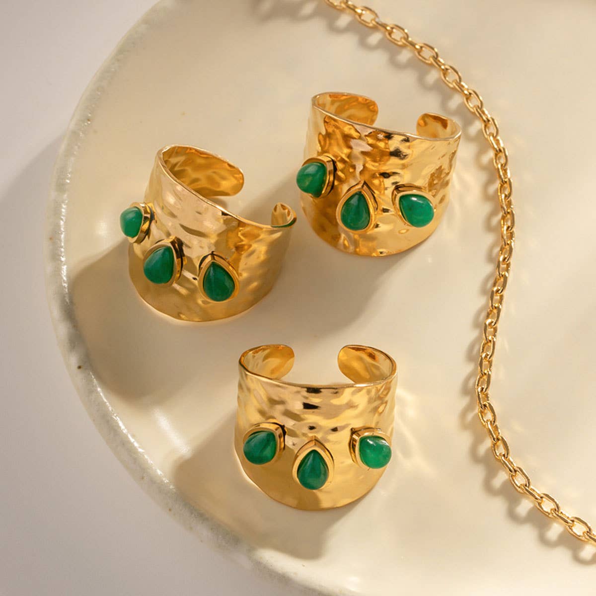 GREEN NATURAL STONE WIDE RINGS STAINLESS STEEL