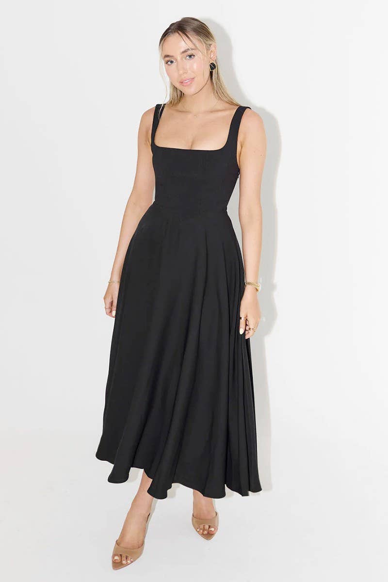 CWDMD5241_SQUARE NECK SLIM FIT SLEEVELESS DRESS