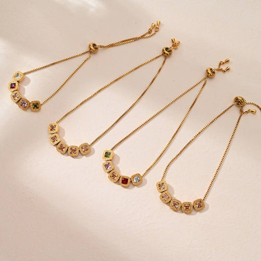 Adjustable Square Zircon Stainless Steel Bracelet_CWAJE4598