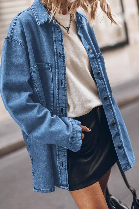 CWOCO1183_VINTAGE BLUE DENIM POCKETED LOOSE SHIRT