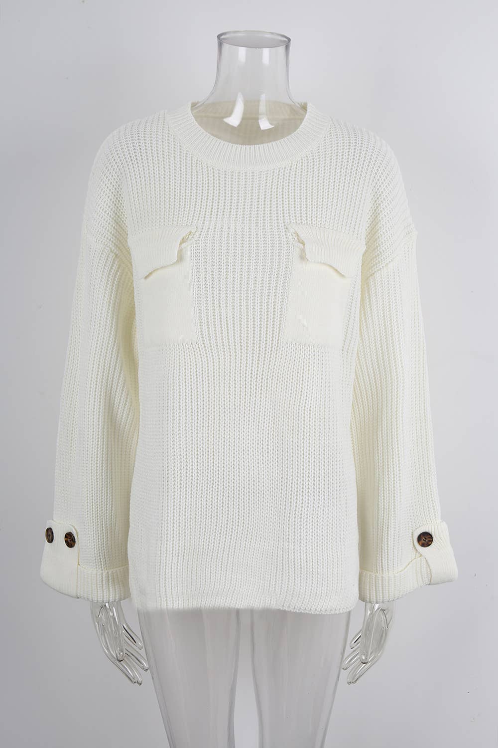 Slouchy breeze long sleeve pocket knit sweater