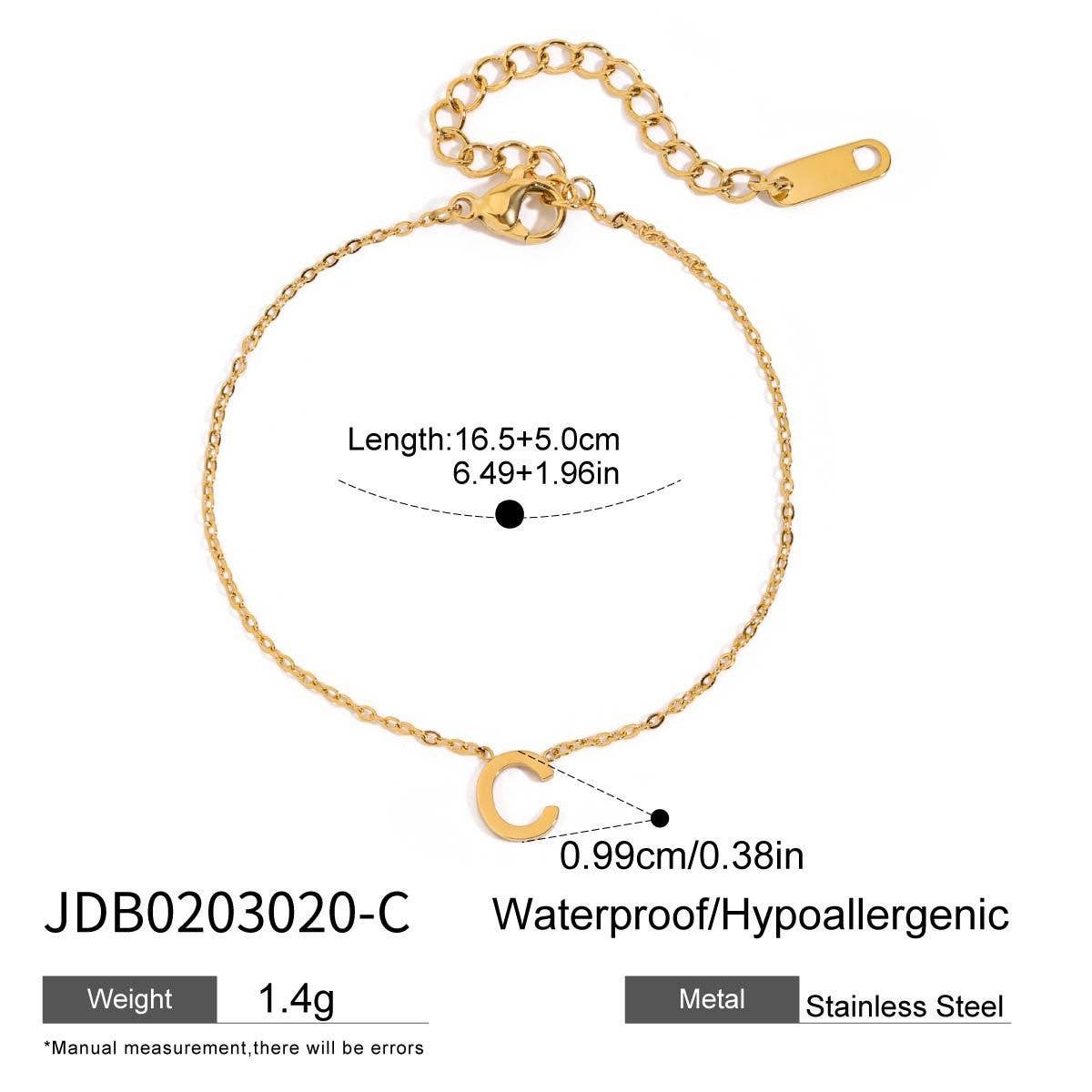 18K Gold Titanium Letter Necklace & Bracelet Set_CWAJE4743