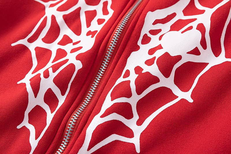 SPIDER WEB HEART ZIPPER FLEECE HOODED CARDIGAN