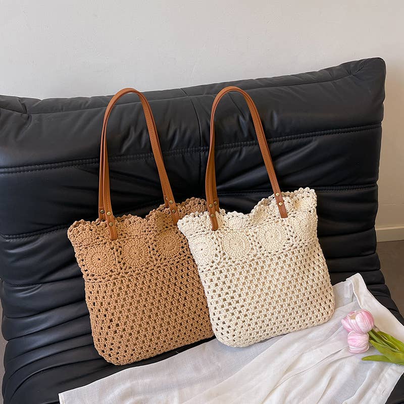 Hollowed-out large-capacity artistic woven bag