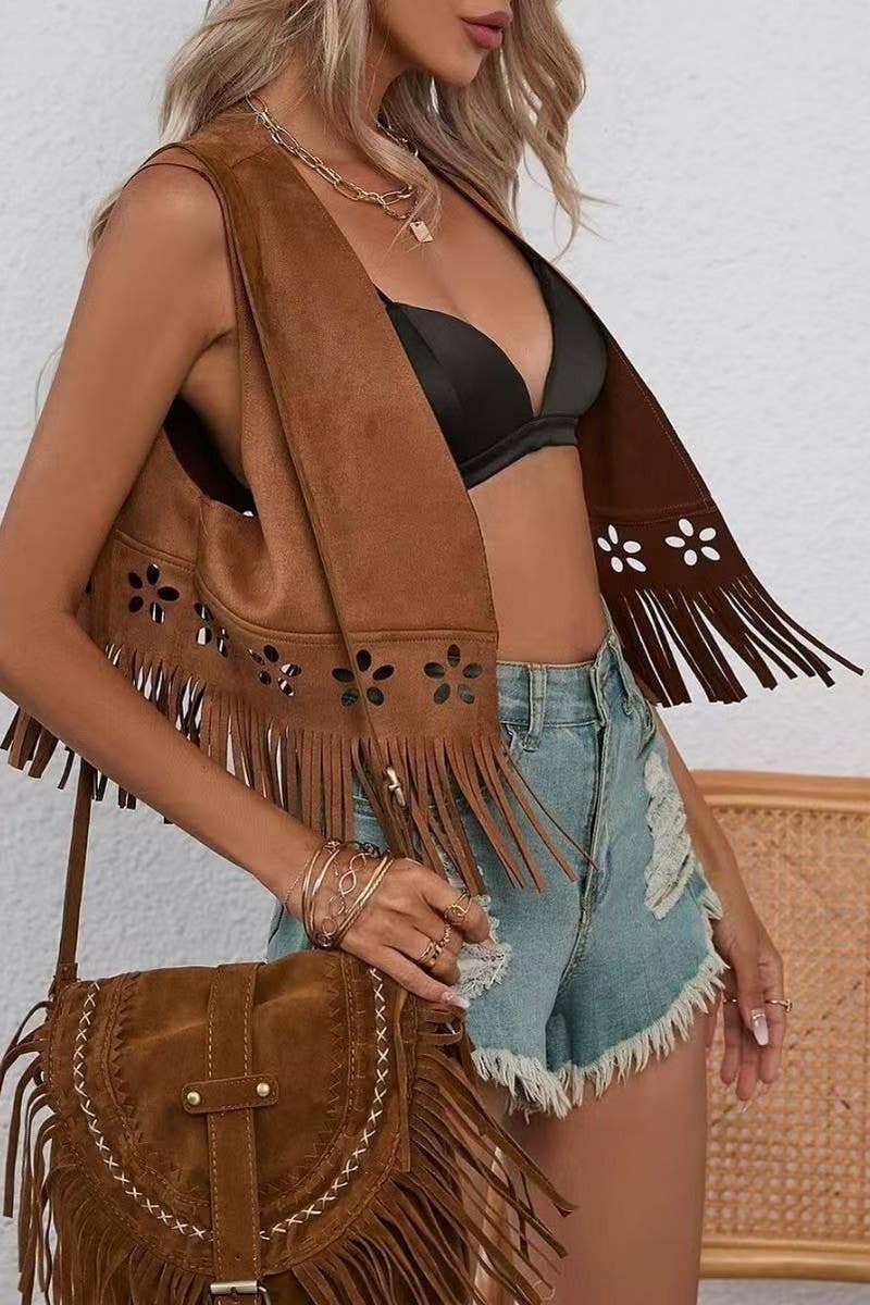 CWOCASL0050_SUMMER NEW WOMEN'S HOLLOW TASSEL VEST
