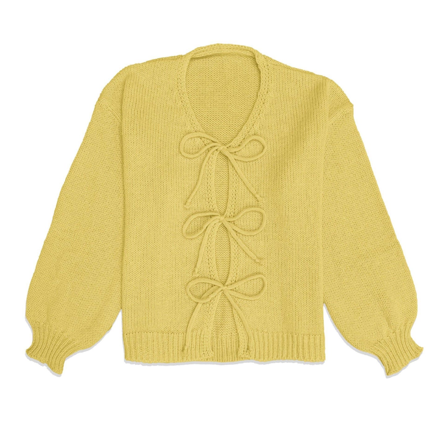 Round-neck long-sleeved lace-up knitted cardigan