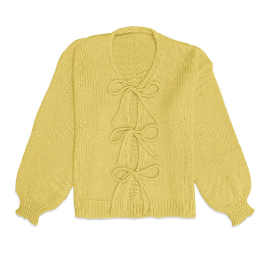 Round-neck long-sleeved lace-up knitted cardigan