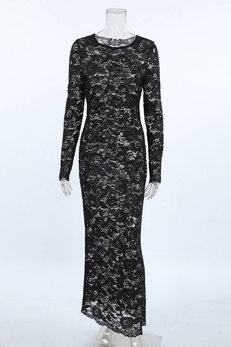 CWSPJ0225_LACE LONG SLEEVE JACQUARD HOME WEAR NIGHTDRESS