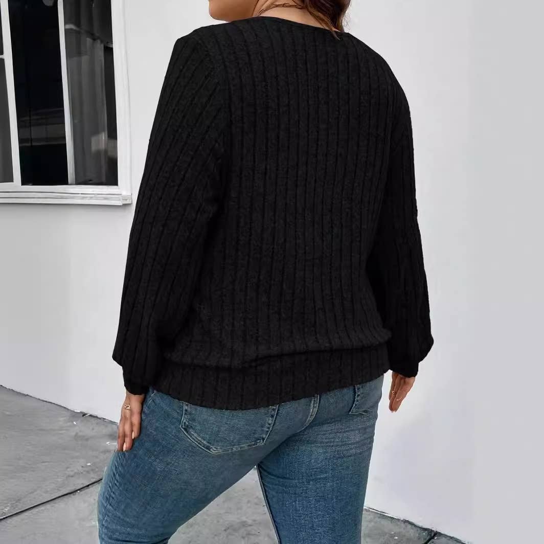 SOLID COLOR PIT STRIP V-NECK FAKE TWO PIECES