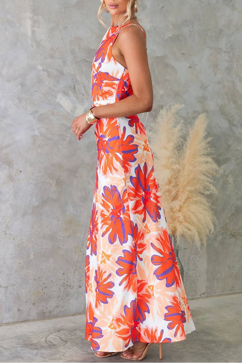 CWDMD5508_FASHION PRINTED SLEEVELESS BACKLESS DRESS