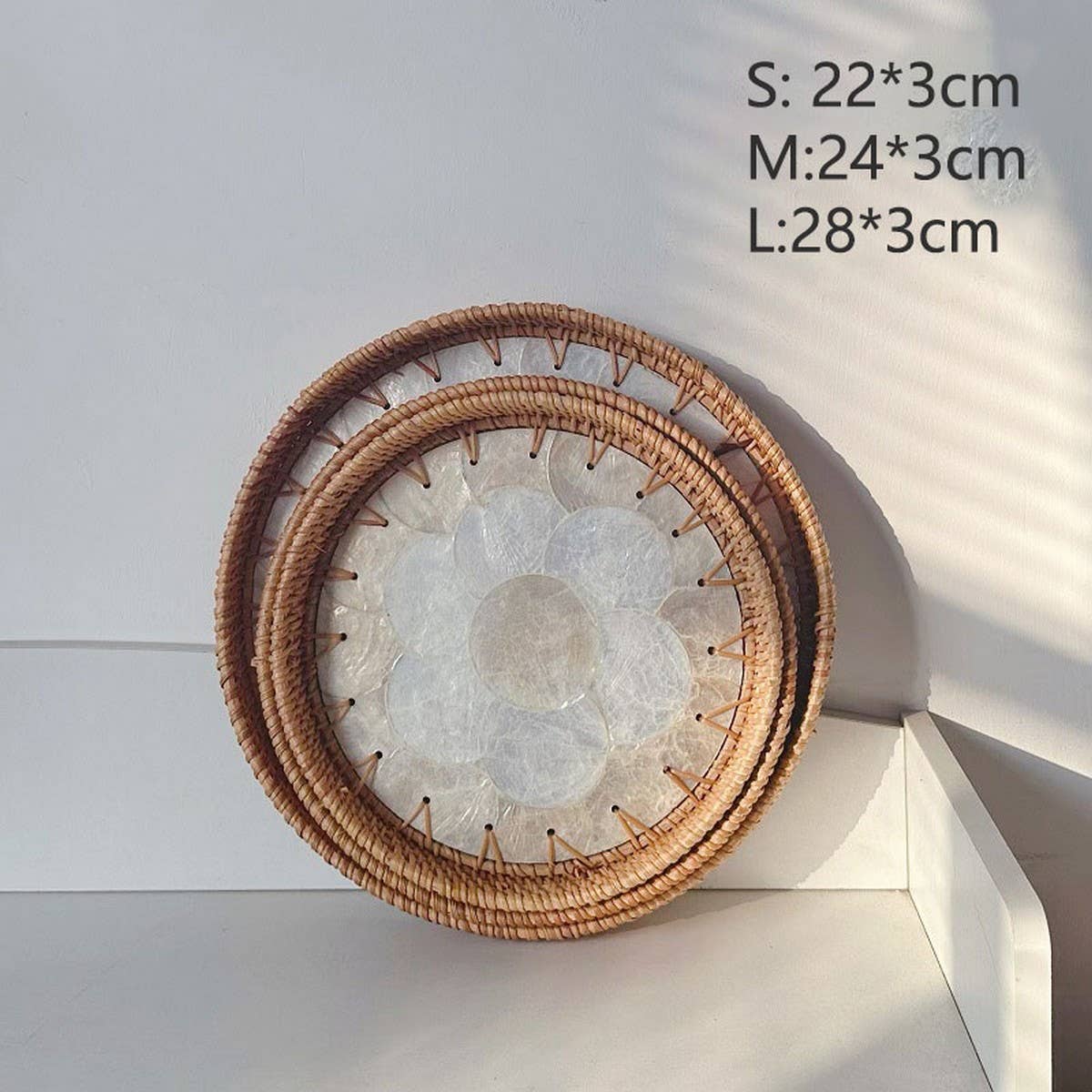 RATTAN COLORFUL SHELL FRUIT TRAY THREE-PIECE SET_CWMM4428