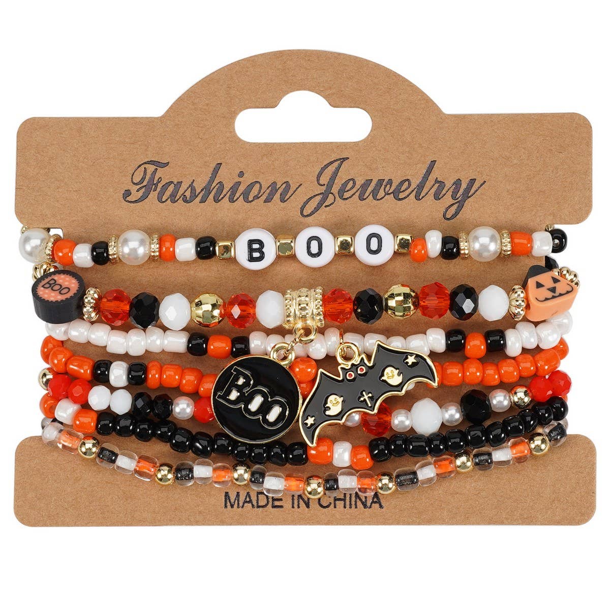 CWAJE05704_HALLOWEEN SKULL PUMPKIN GHOST BEADED BRACELET